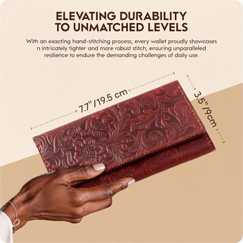 Toros Craft Handmade Western Wallets for Women, Genuine Tooled Leather & Long Credit Card Holder, Cowhide Slim Cell Phone Case, Large Capacity, Cute Clutch & Purse & Handbag4
