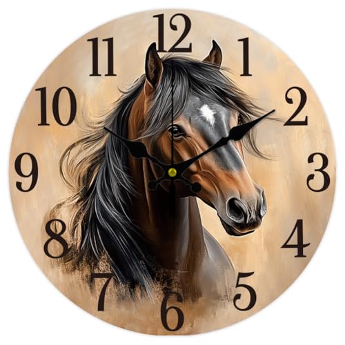 CHGCRAFT Horloge Murale Portrait de Cheval 12(5) cm Fonctionne avec des Piles Silencieuse sans Tic Tac Décorative pour Salon Bureau Chambre à Coucher...