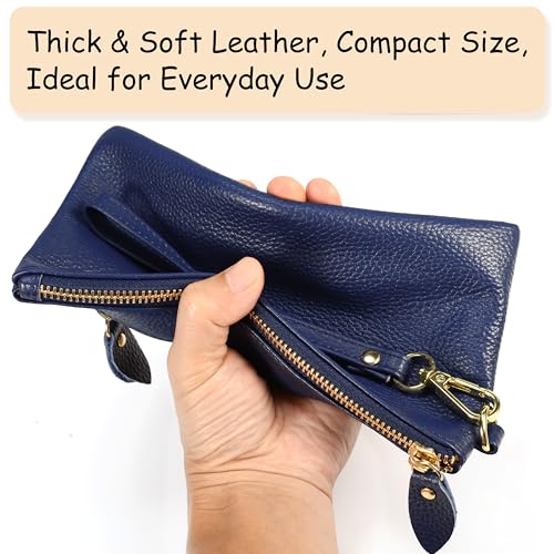 Image of YALUXE Genuine Leather Wristlet Handbags Purses Cell Phone Pocket Clutch Wallet Crossbody Bags for Women