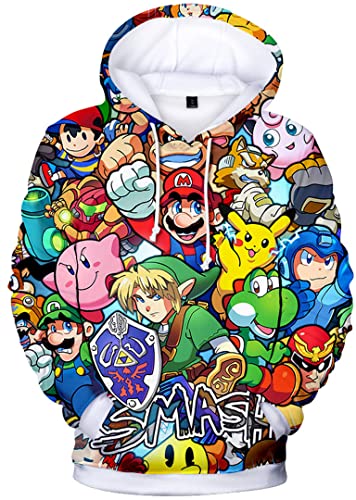Silver Basic M Sudadera con Capucha de Moda para Hombre Videojuego Super M Bro...