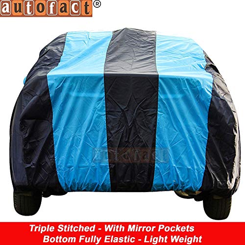 Image of Autofact Car Body Cover with Mirror Pockets Compatible for Maruti Wagonr 2019 (Triple Stitched, Bottom Fully Elastic, Teak /Navy Blue)