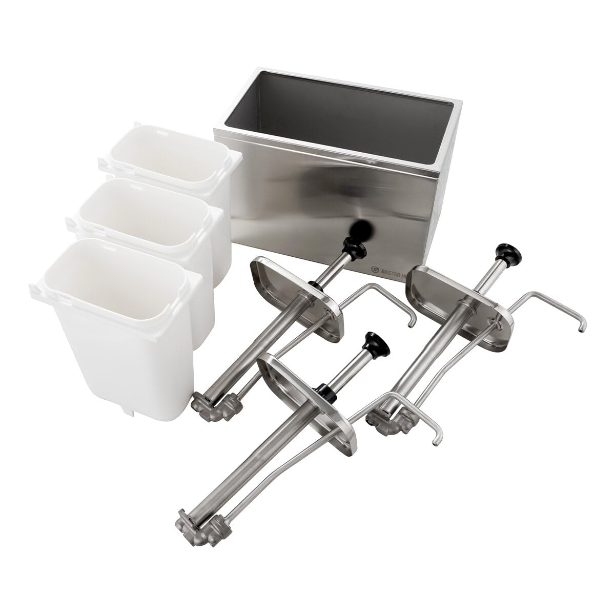 GastroHero Saucenspender 3x 3 Liter – Edelstahl Dosierpumpen & PP-Behälter für Ketchup, Mayonnaise, Dressings & Saucen – robust & hygienisch für Gastronomie, Imbiss & Catering