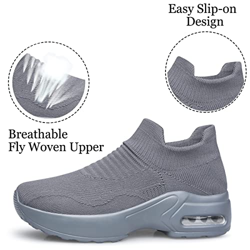 Image of YHOON Women's Walking Shoes Slip-On - Comfortable Work Shoes for Standing All Day, Breathable Air Cushion Nursing Sneakers