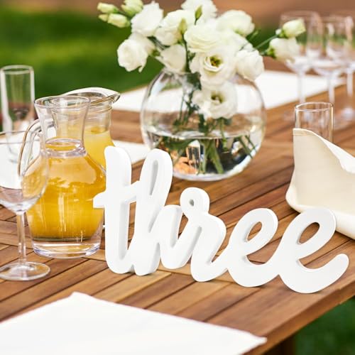 Image of 3rd Year Birthday Three Sign Wooden Table Centerpiece for Third Birthday DIY Party Decorations Photo Booth Prop White Letter 32 x 16 cm