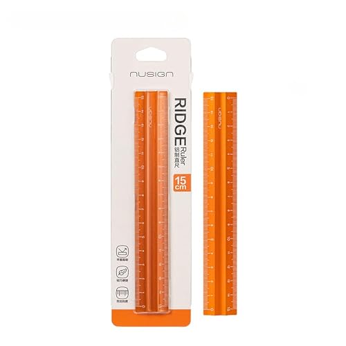 Nusign【2025限定】アルミ定規 直尺 15cm レーザー刻印目盛り 特殊断面設計 安全 尖角なし 学生用 (オレンジ)