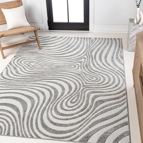 JONATHAN Y Maribo High-Low Abstract Striped Gray/Ivory 9x12 Indoor/Outdoor Area Rug, Pet Friendly, Non-Shedding, Stain Resistant, Easy-Cleaning for Backyard, Patio, Porch (SCN103B-9)