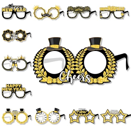 Palumma Óculos de ano novo 2026, pacote de 12 desenhos sortidos, acessórios para cabine de fotos para decorações de celebração de ano novo