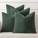 MIULEE Boho Farmhouse Throw Pillow Covers 18x18 Inch Set of 4 Soft Neutral Covers Christmas Dark Green Corduroy Couch Pillowcases Home Decor for Sofa Living Room Bed