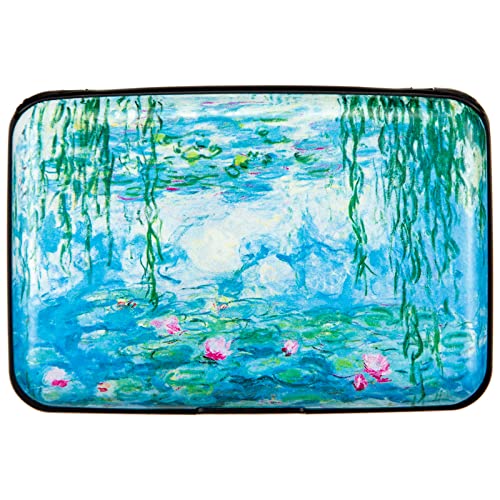 Image of Credit Card Holder Small RFID Blocking Wallet Business Metal Slim Mini Aluminum Hard Case for Women Men Gift, Water Lilies, small, Minimalist, Compact, American