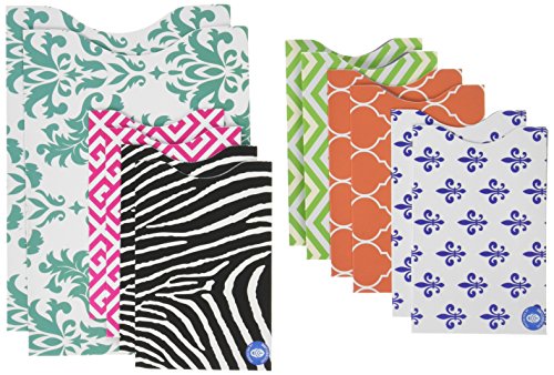 Blocking Designer Sleeves Set with 10 Credit Card & 2 Passport Protectors, Assorted
