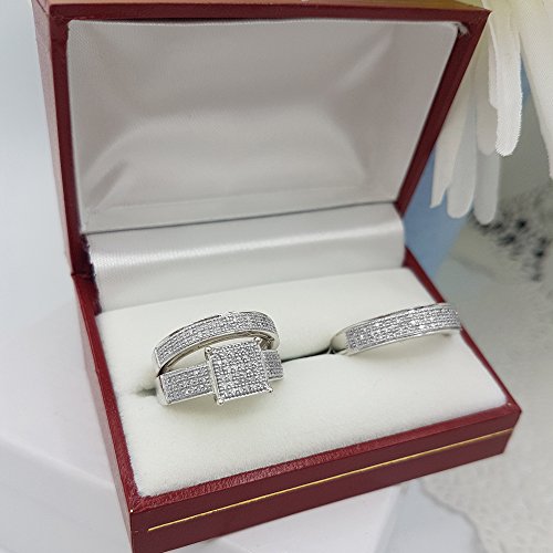 Dazzlingrock Collection 0.60 Carat (ctw) 10K Round Cut White Diamond Men & Women's Micro Pave Engagement Ring Trio Set, White Gold2
