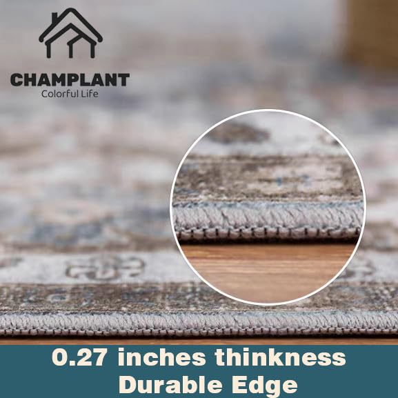 Area Rug 2'x3' Washable Door Mat Vintage Distressed Taupe Doormat Indoor Entrance Traditional Thin Floral Print Non Slip Carpet for Kitchen Bathroom Bedroom Living Room
