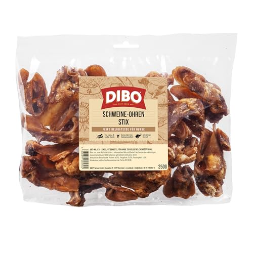 DIBO Schweine-Ohren-Stix, 250g-Beutel, der kleine Naturkau-Snack oder Leckerli für Zwischendurch, Hundefutter, Qualitätskauartikel ohne Chemie von DIBO