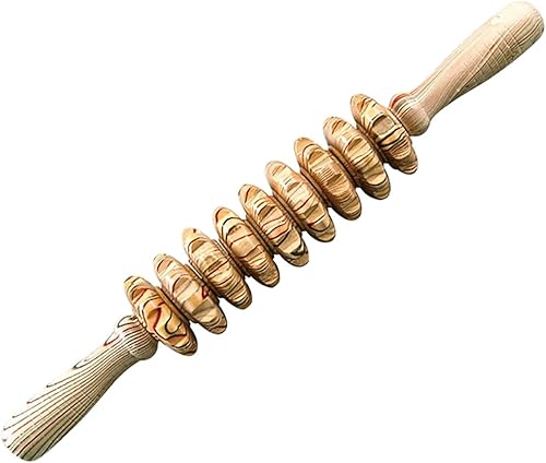 POPETPOP Rodillo masajeador abdominal de mano de nueve ruedas de madera, herramienta de alivio muscular multifunción para terapia corporal, masaje