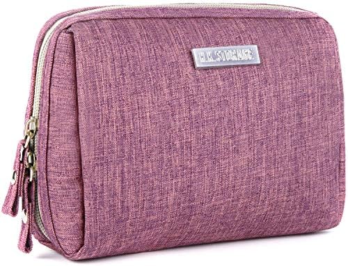 Portable Makeup Bag Travel Cosmetic Pouch Jewelry Organizer with Zipper Make Up Waterproof Toiletry Storage Carry Case for Women Girls Purse Handbag (Purple)