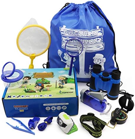 Kids Camping Gear & Outdoor Exploration Kit, Adventure Toy & Explorer Kit For Boys, Girls Age 3 4 5 6 7 8 9 10 11 12 Year Old, Binoculars, Compass, Magnifying Glass, Flashlight, Headlamp In A Gift Box