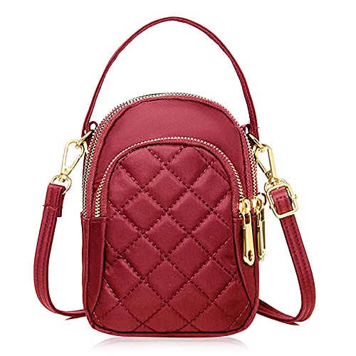 Image of Small Crossbody Phone Bag for Women Quilted Purse Nylon Cell Phone Cross Body Wallet iphone Handbag, Red