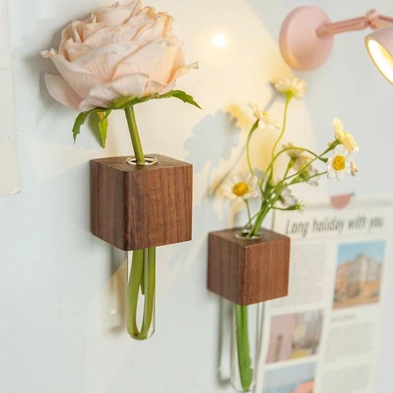 VIVITO Mini Refrigerator Vase Magnets | Wooden & Glass Mini Flower Planter Fridge Magnets | Stylish, Durable, Home | Small Magnetic Vases for Fresh, Dried & Hydroponic Plants (Multicolor, Pack of 4)-image-44
