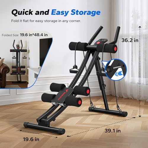 Image of MERACH Ab Machine, Adjustable Ab Trainer for Home Gym, Foldable | 10 Exercise Levels with LCD Monitor, 440 LBS Capacity for Stomach Workout and Joint-Friendly Core Training