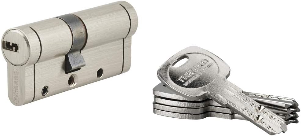 THIRARD - Trafic 12 High Security Door Lock Cylinder - Brass - 8 Pin Anti-Snap Anti-Drill Anti-Pick Anti-Bump - Elegant Design - Easy Care - 30 x 40 mm - Nickel Satin Finish