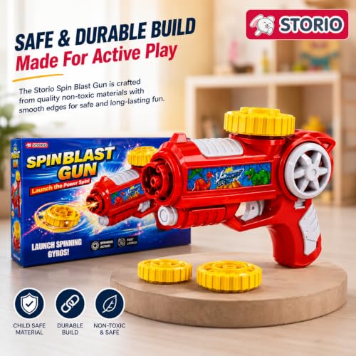 Image of Storio Spin Blast Gun Toy for Kids, Spinning Top Launcher Gun with Gyro Tops, Flashing Lattoo Spinner Fidget Spinning Top Game, Indoor Outdoor Toy Gift for Boys Girls Age 3 4 5 6 7 8 Years