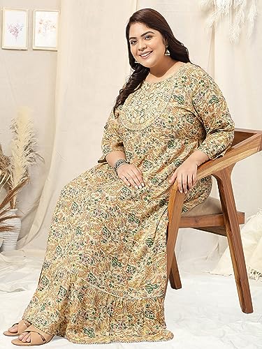 Image of MIRCHI FASHION Women Cotton Regular Plus Size Embroidered Printed Anarkali Kurti