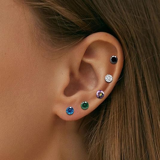 ONESING Screw Back Mens Earrings Stud Surgical Stainless Steel Studs Earrings for Women Men Hypoallergenic Cubic Zirconia Flat Back Screw on Earring for Multiple Piercing3