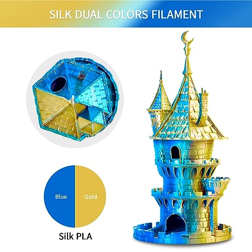 Image of ERYONE Silk Dual Color PLA Filament 3D Printer 1.75mm + /- 0.03mm, Bicolor Filament Two Tone PLA 1KG(2.2lbs) Cardboard Spool, Gold Blue