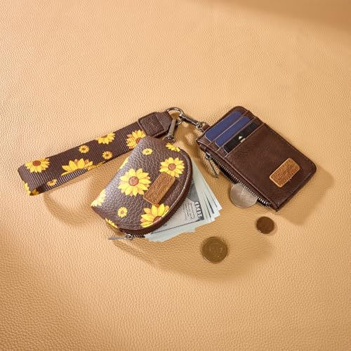 Image of Wrangler KeyChain Wristlet Wallets for Women Sunflower Floral Dual Pouch Wristlet Western Credit Card Holder Wallet with Zipper Pocket