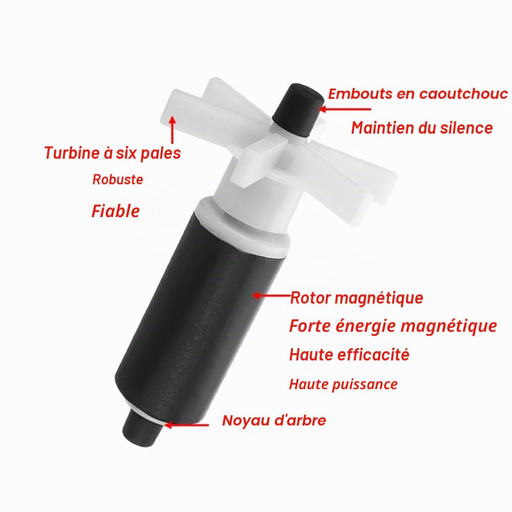 Lot de 2 turbines de rotor de pompe submersible, turbine de pompe à eau, joint libre, filtre magnétique haute efficacité, turbine de rotor d'aquarium, résistant à l'usure et à faible bruit