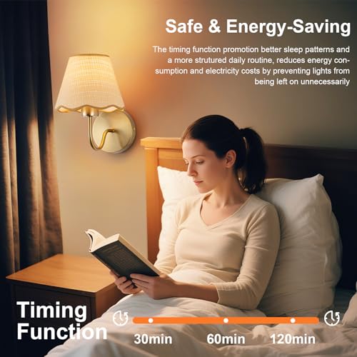 Image of ADISUN Battery Operated Wall Sconce Set of 2, Gold Wall Lamps Rechargeable Bulbs for Living Room, Rattan Shade Wireless Wall Lights for Bedroom Living Room Hallway Kitchen(2 Bulbs Included)