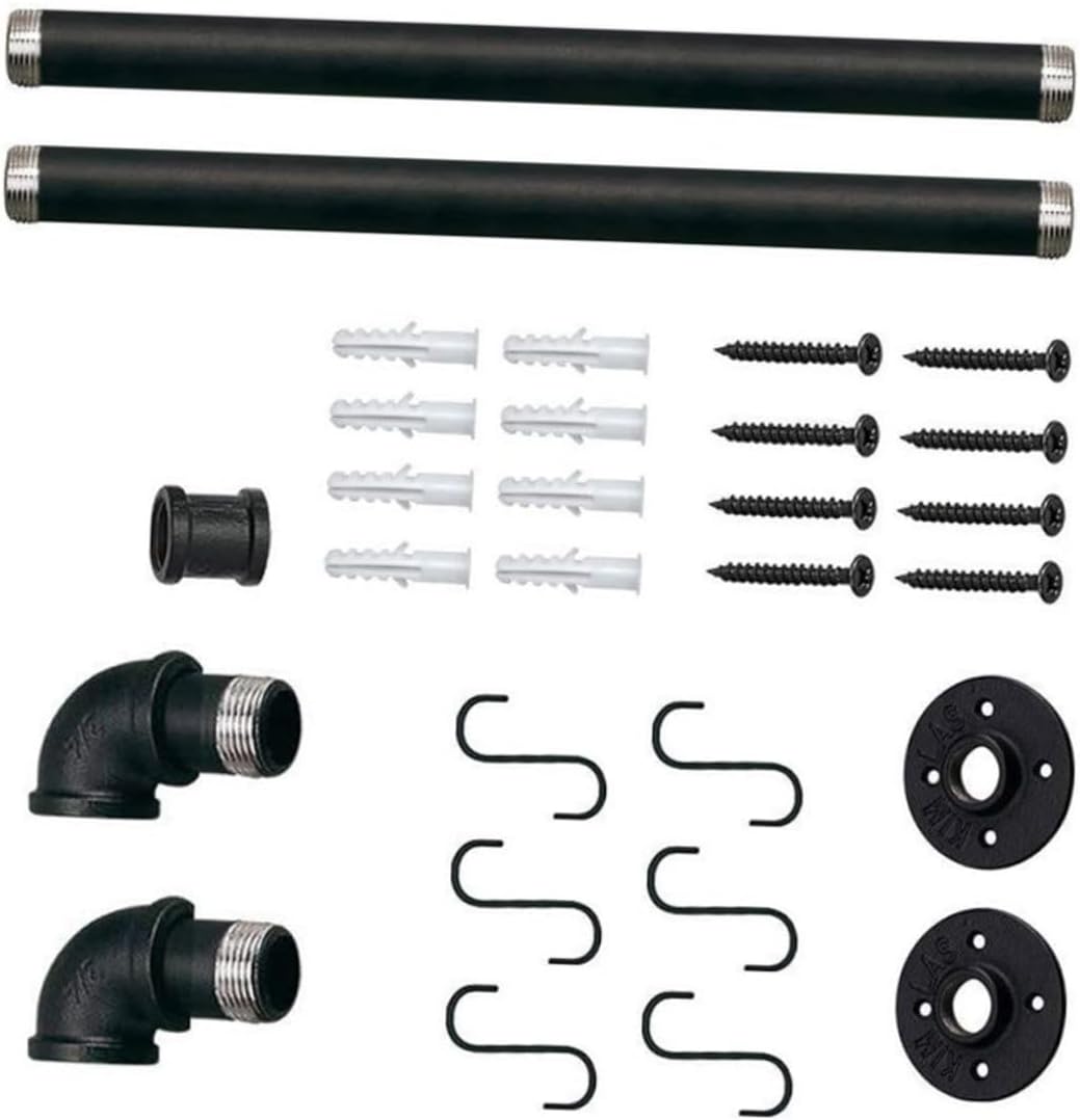 Wall Mount Iron Pot Rack with Hooks 13 X 60cm Industrial Kitchen Storage Rail for Pans and Utensils Organizer