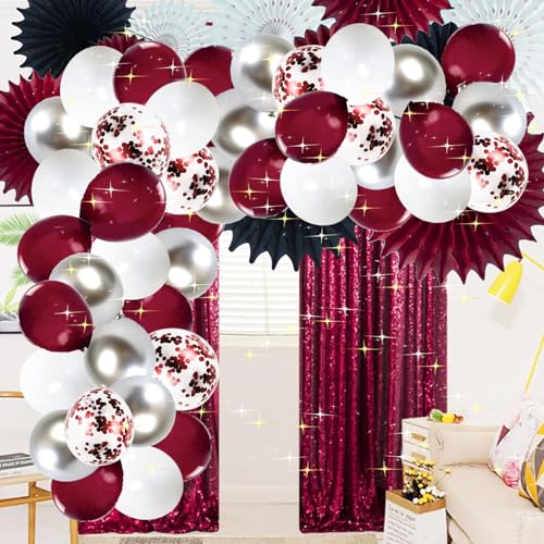 Image of Graduation Party Decorations Maroon /Maroon White Graduation Decorations Class of 2026 /Burgundy White Silver Balloons 60Pcs Burgundy Birthday Wedding