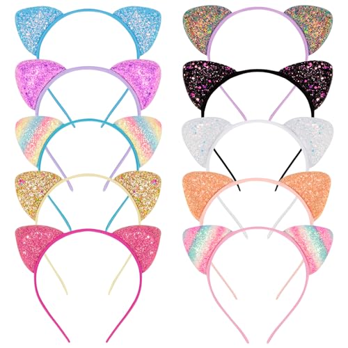 COCIDE 10Pcs Cat Ears Headbands Glitter Taylor Party Decorations Headbands for Womens Party Favors Birthday Supplies for Women Hair Accessories Hair Hoops Costume
