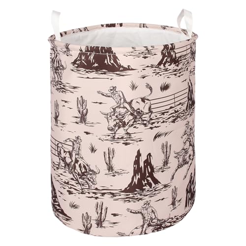 Image of 2Pcs Western Cowboy Cute Kids Laundry Basket Baby Nursery Hamper Western Room Decor Foldable Oxford Cloth Funny Tote Clothes Storage Bucket Organizer For Bedroom Teen Girls Boy (Cowboy)