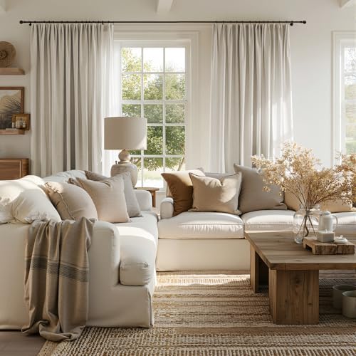 Image of jinchan Linen Curtains Light Filtering Back Tab 50x84 Inch 2 Panels