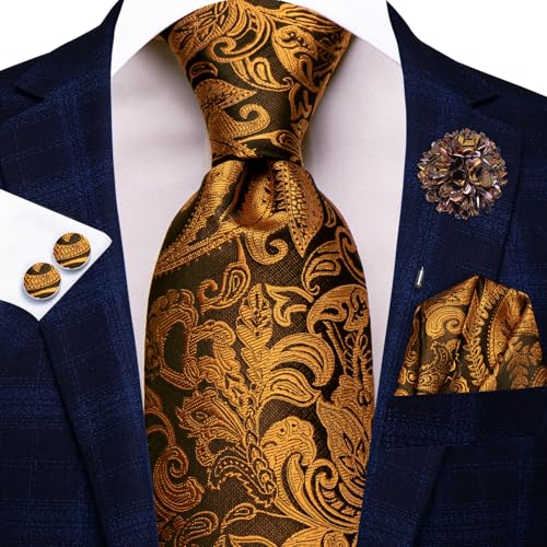 Image of Hi-Tie Men's Silk Ties Formal Woven Classic Necktie Pocket Square Cufflinks Lapel Pin Set Wedding Business