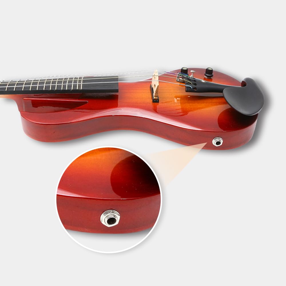 Violino Elettrico in Legno massello 4/4, Stile Chitarra, Rosso-Arancio, con Tasti per Principianti e Professionisti, Include Custodia e Accessori (01) (1)