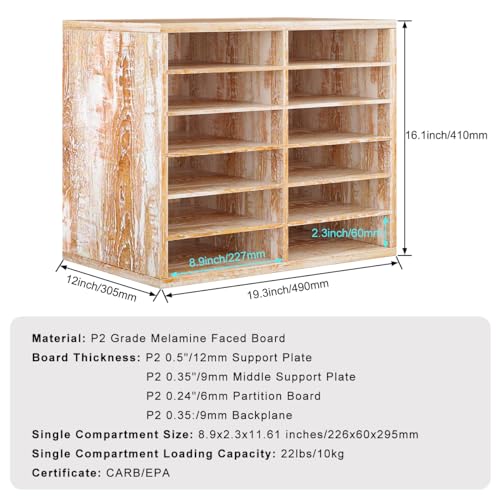 HOOBRO Wooden Mail Sorter Organizer - 12 Compartments, Adjustable Shelves, Greige (28.1")