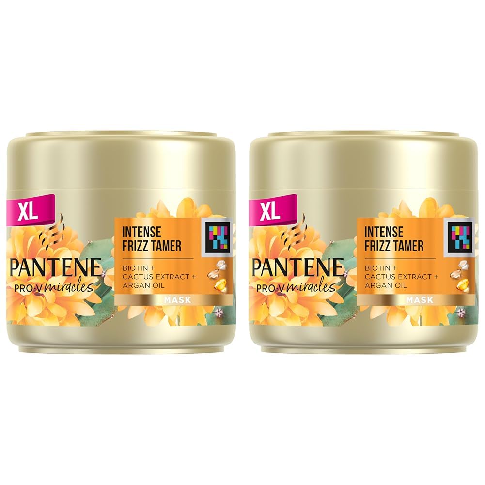 Pantene Hair Mask For Intense Frizz Ease And Frizzy Hair, Biotin, Argan Oil And Cactus Extract, Stop Frizz Before It Starts, Deeply Moisturises, Anti Frizz Hair Care Products, 300ml (Pack of 2)