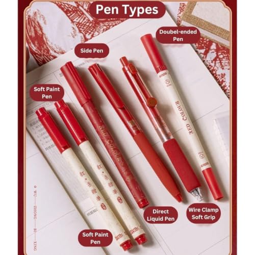Image of UCRAVO Red Pen Set of 6 | Smooth Writing Red Ink Pens Assorted Fine Tip Pen Set for Teachers, Students, School, College & Office | Correction Pens for Paper Checking, Note Making,Planner & Stationery