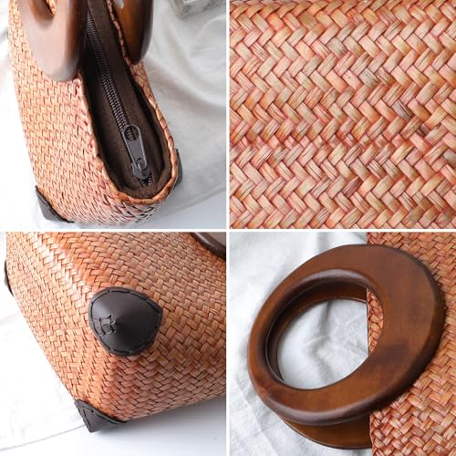 Bolso artesanal de mujer tipo tote de rafia con asa redonda miniatura 5