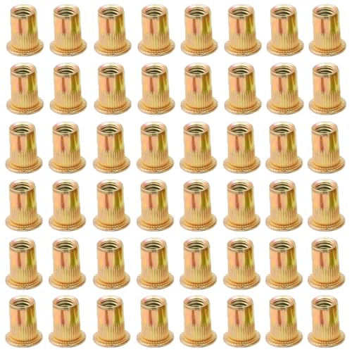 LCOUACEO 150 Piezas Tuercas de Remache de Acero al Carbono Galvanizadas, Tuercas Remachables de Cabeza Plana M6 Remaches Roscados para Metal, Plástico y Madera