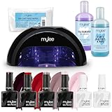 Mylee Complete Professional Gel Nail Polish LED Lamp Kit, 4x Colours, Top & Base Coat, PRO Salon Series Convex Curing&reg; LED Lamp, Prep & Wipe, Gel Remover