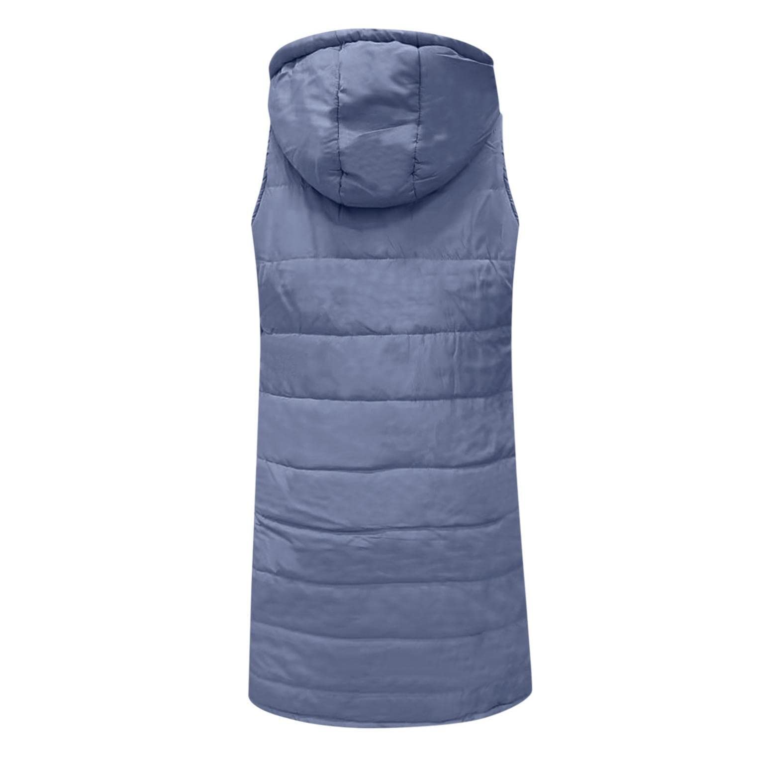 Femmes Gilet Matelassé Femmes Gilet À Capuche Gilet sans Manches Manteau À Capuche Manteau d'hiver Léger Long Gilet Chaud Veste d'hiver Veste Matelassée Gilet (Color : Light Blue, Size : S)