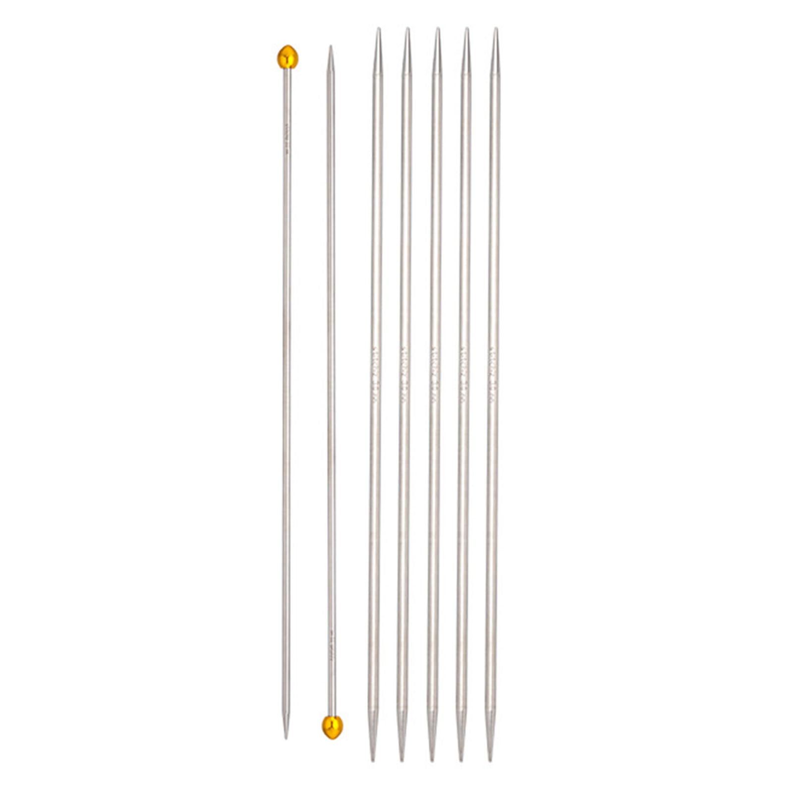 Tsophreniq 5Pcs Stainless Steel Double Pointed Knitting Needle with 2 Straight Single Pointed Knitting Needle for Beginner Crafting Weaving