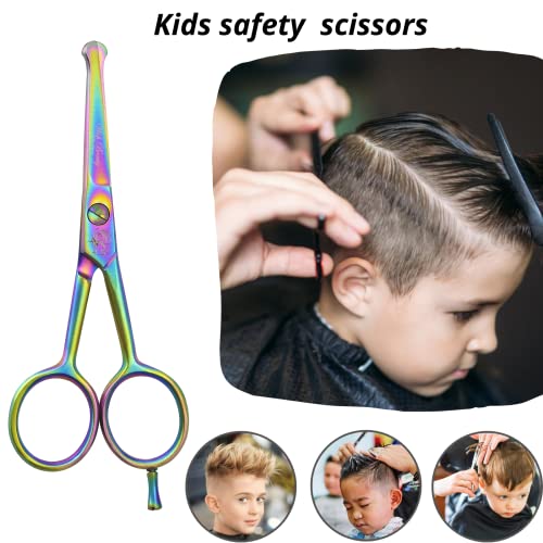 Wishbeauty Hairdressing Safety Scissors With Round Tips - Curved Professional Hair Trimming for Kids Children Baby (Rainbow 4.5") - Image 3
