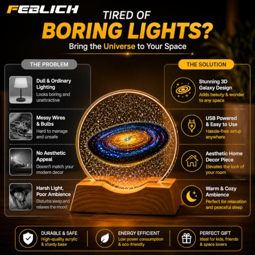 Image of 3D Acrylic LED Night Light - Warm White & Saturn Space Design with Durable Plastic Base, Decorative Table Lamp for Bedroom, Living Room, Kids Room, Study & Home Decor Gifting