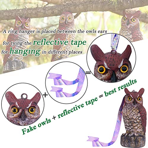 Taibest 3 Pack Fake Horned Owl Statue For Outdoor Use,Plastic Owl With Reflective Tape For Outdoor Garden Yard Decoration #TOP1