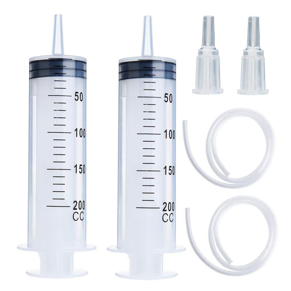 200ml Syringe with Tube, Extra Large Plastic Syringe with Tubing for Glue Dispensing, Scientific Labs, Watering, Refilling-A_5 Pack